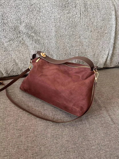 Sac marron suédine et similicuir détails dorés