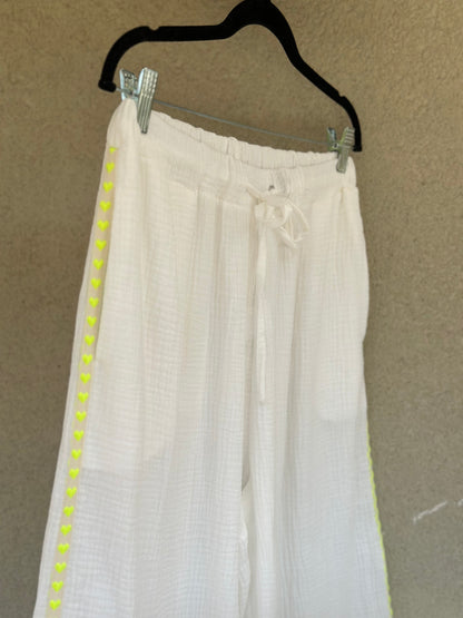 Pantalon gaze de coton Made in Italy blanc brodé arc-en-ciel – T.U 36/44