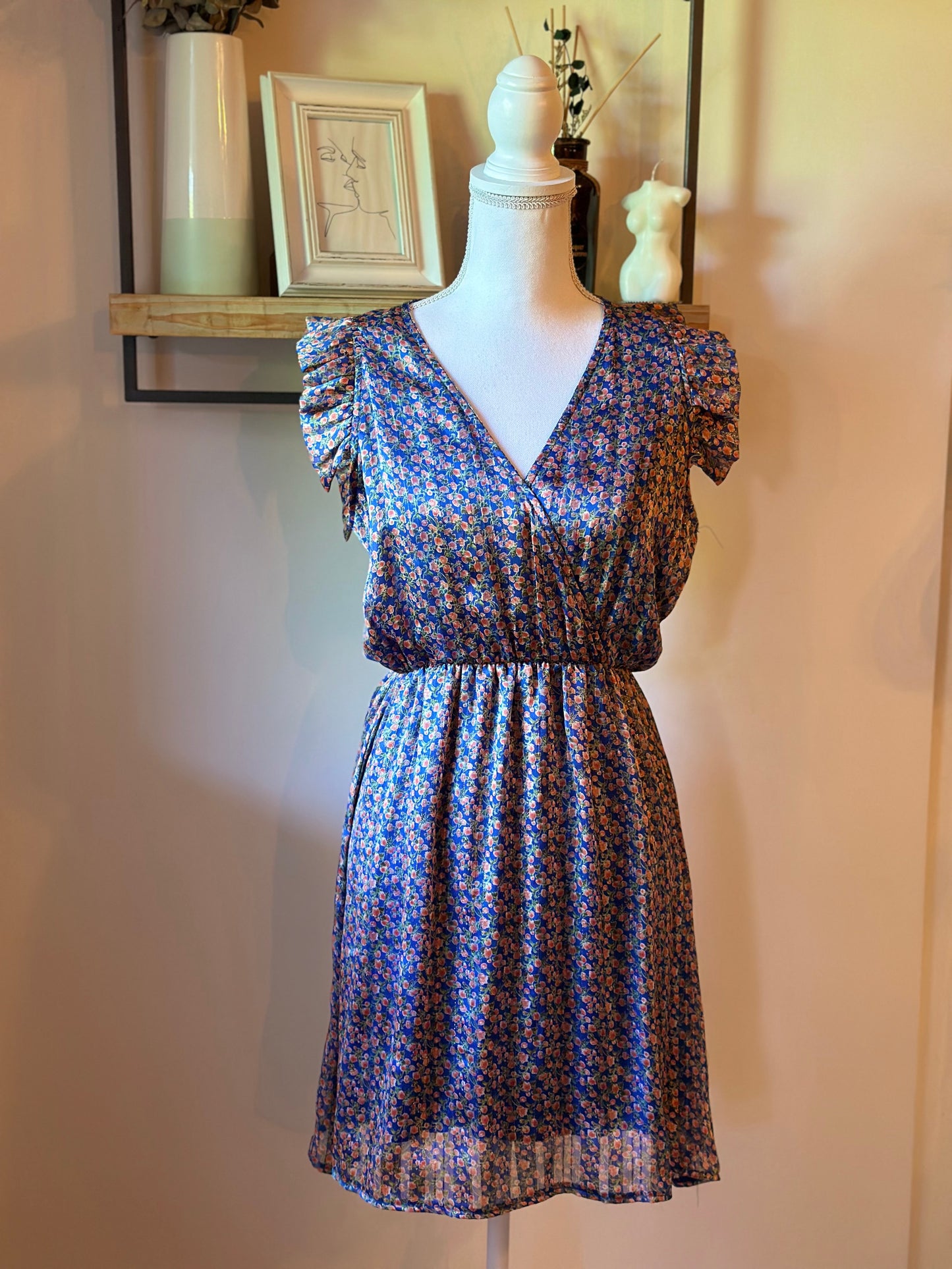 Robe imprimé fleuri bleu T.36