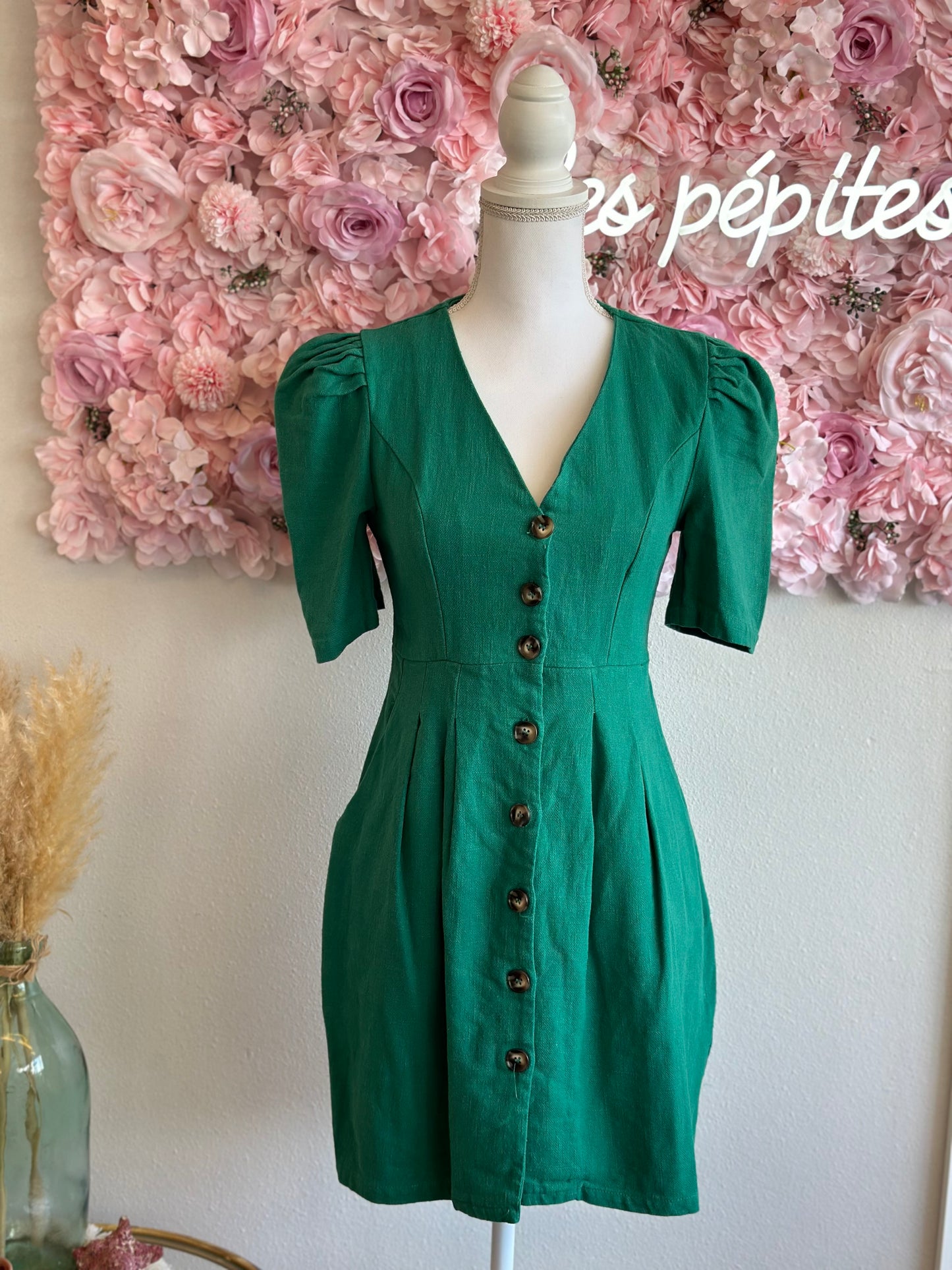 Robe midi verte en lin taille S - Charlior