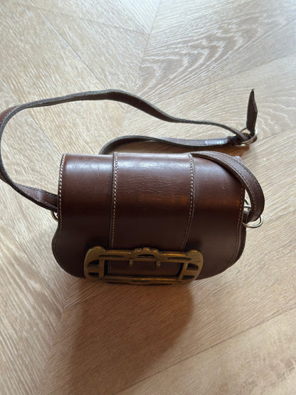 Sac bandoulière cuir marron vintage boucle métal – Made in France