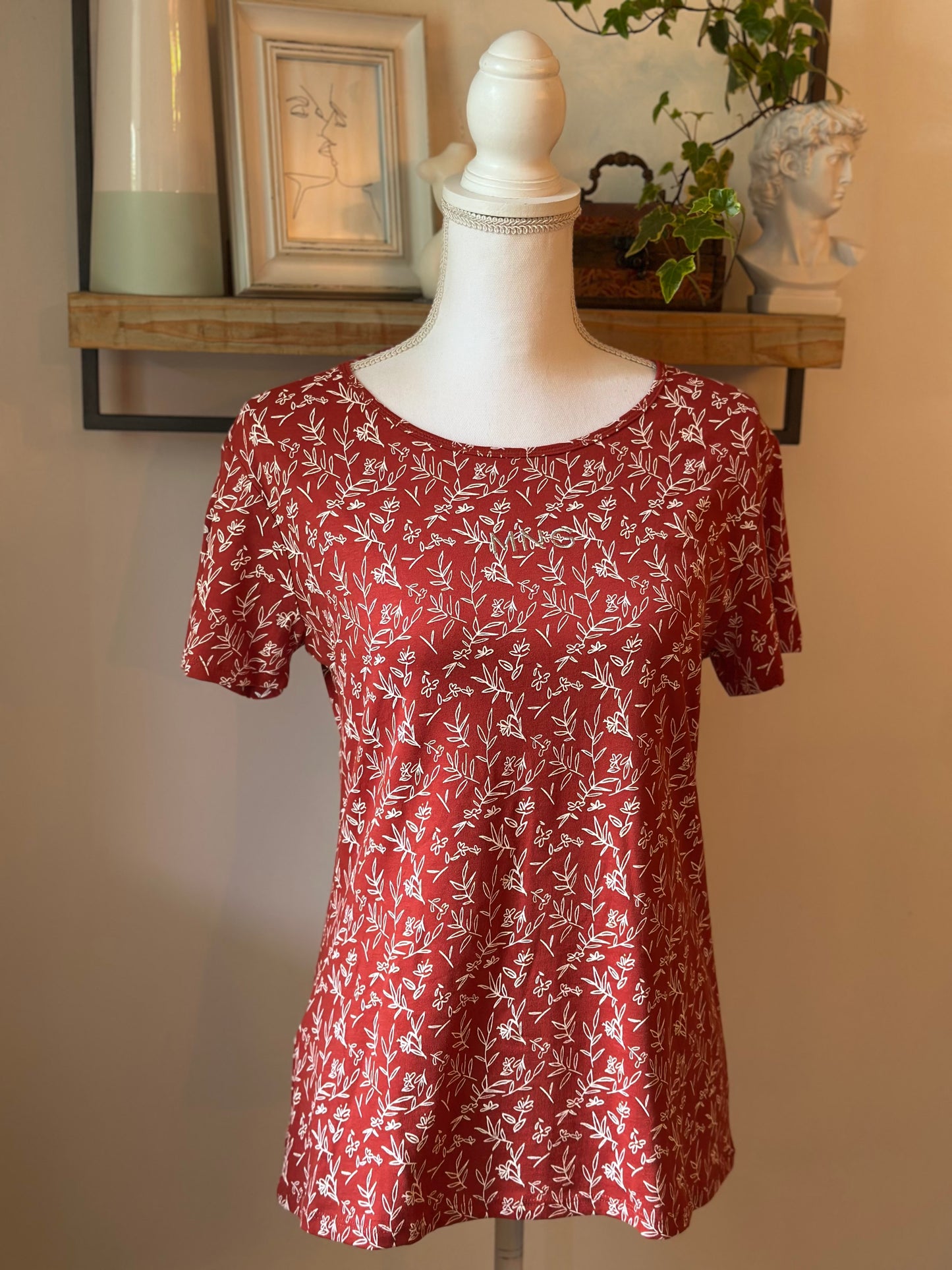 T-shirt en coton imprimé fleuri blanc avec logo brodé T.40