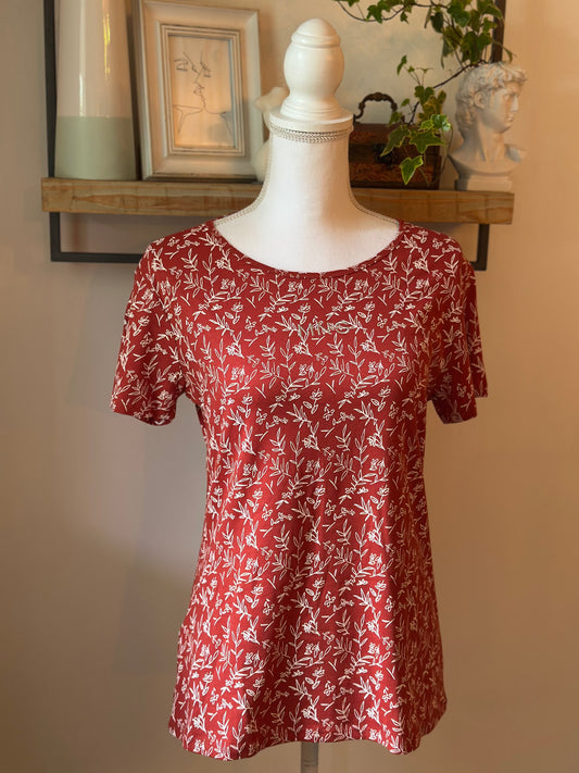 T-shirt en coton imprimé fleuri blanc avec logo brodé T.40