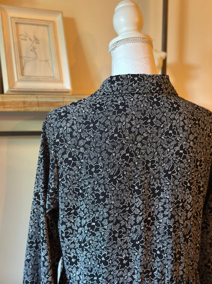 Robe chemise fluide imprimé floral noir et gris T.38