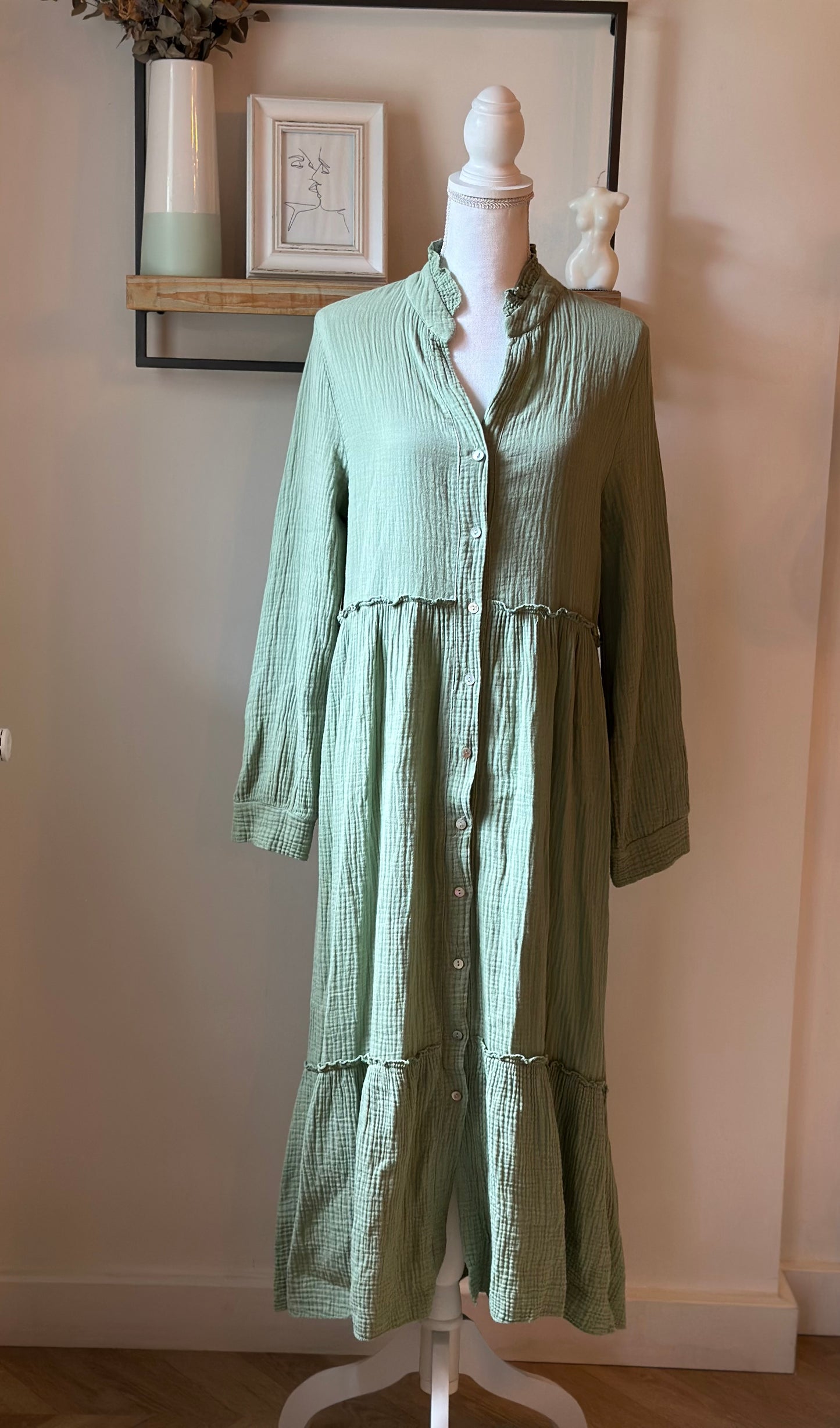 Robe gaze de coton vert clair T.U (36 au 44)