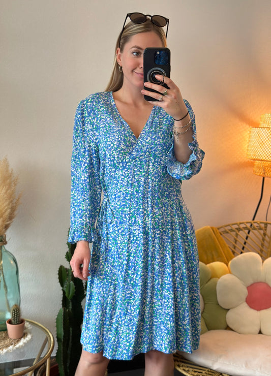 Robe portefeuille bleue à motifs fleuris T.40