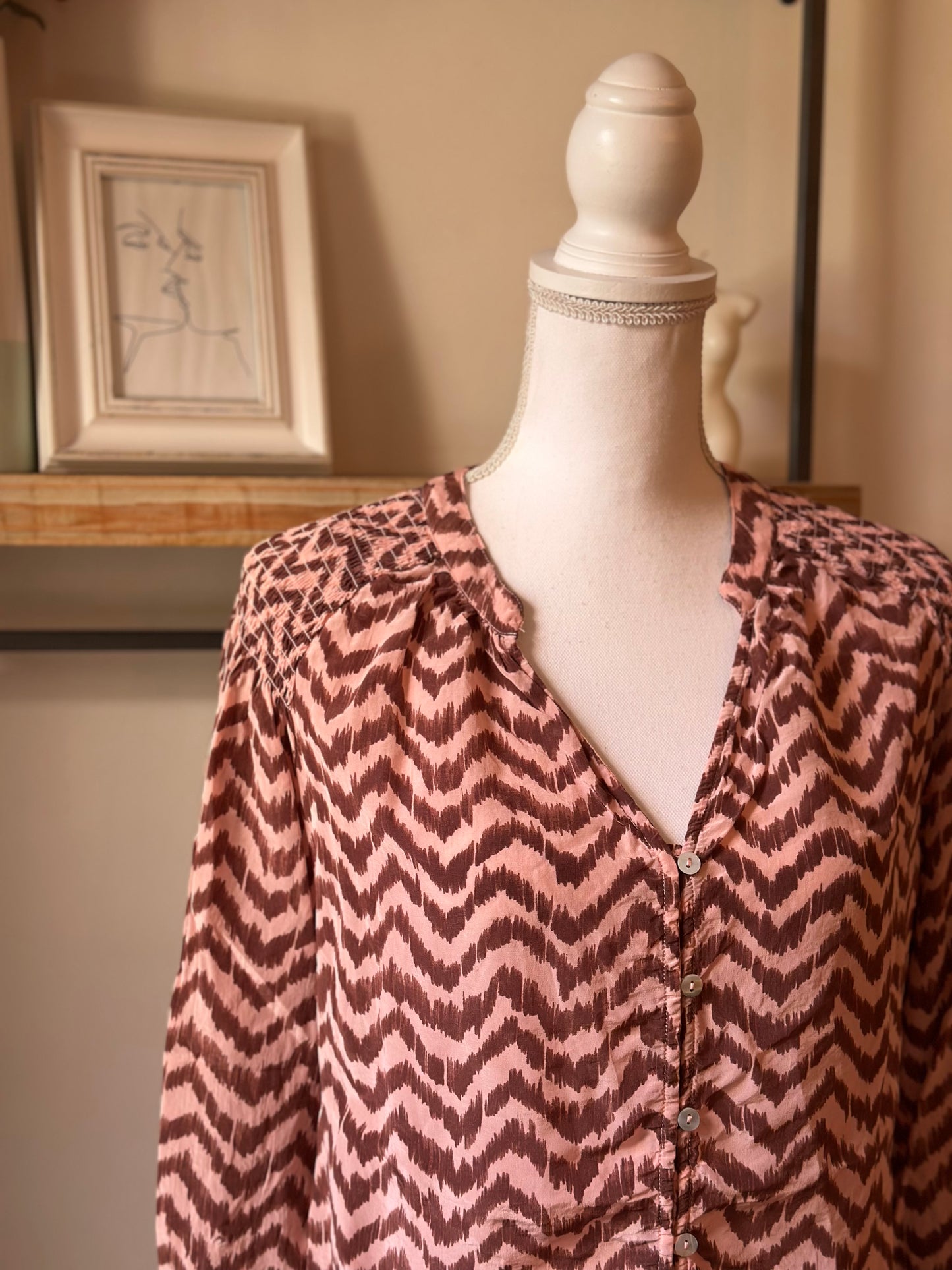 Blouse fluide imprimé marron et beige T.34