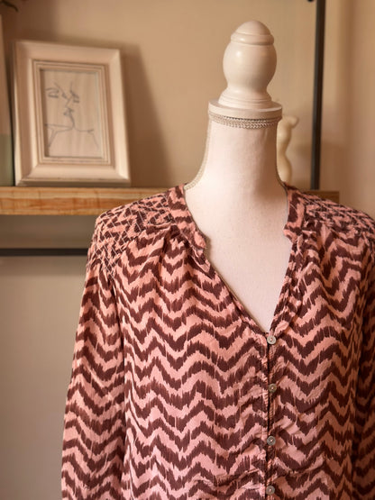 Blouse fluide imprimé marron et beige T.34