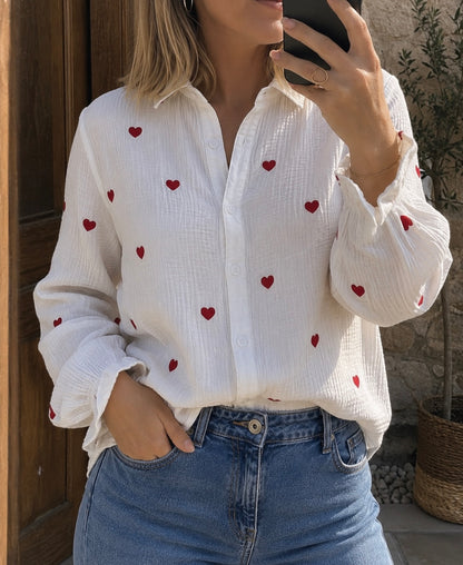Chemise en gaze de coton brodée cœurs T.36/38
