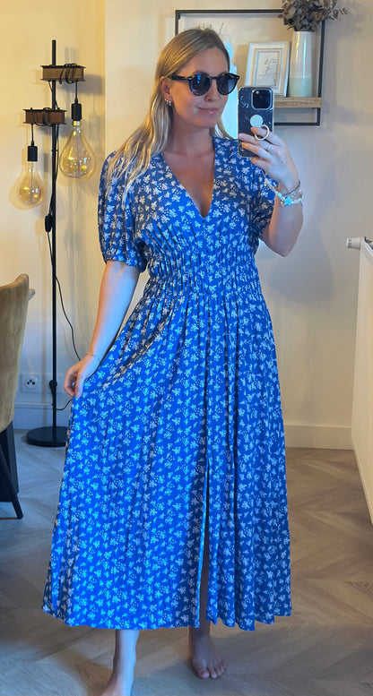 Robe longue fleurie bleue T.40
