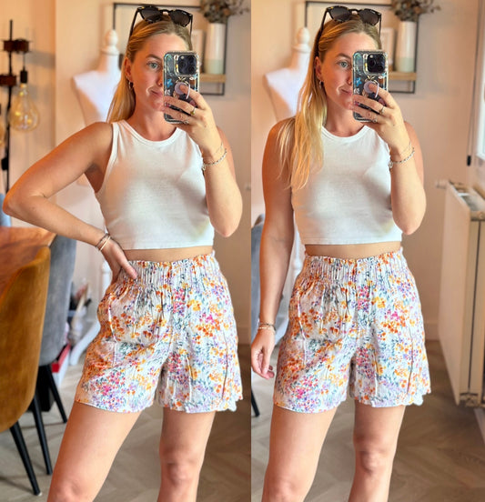 Short fleuri en lin T.34