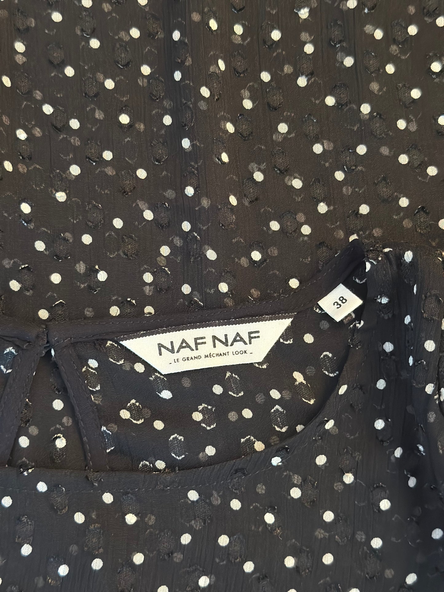 Blouse noire à pois blancs T38