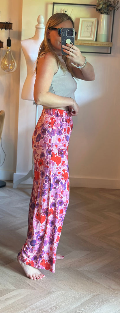 Pantalon fluide large fleuri rose violet neuf T.34