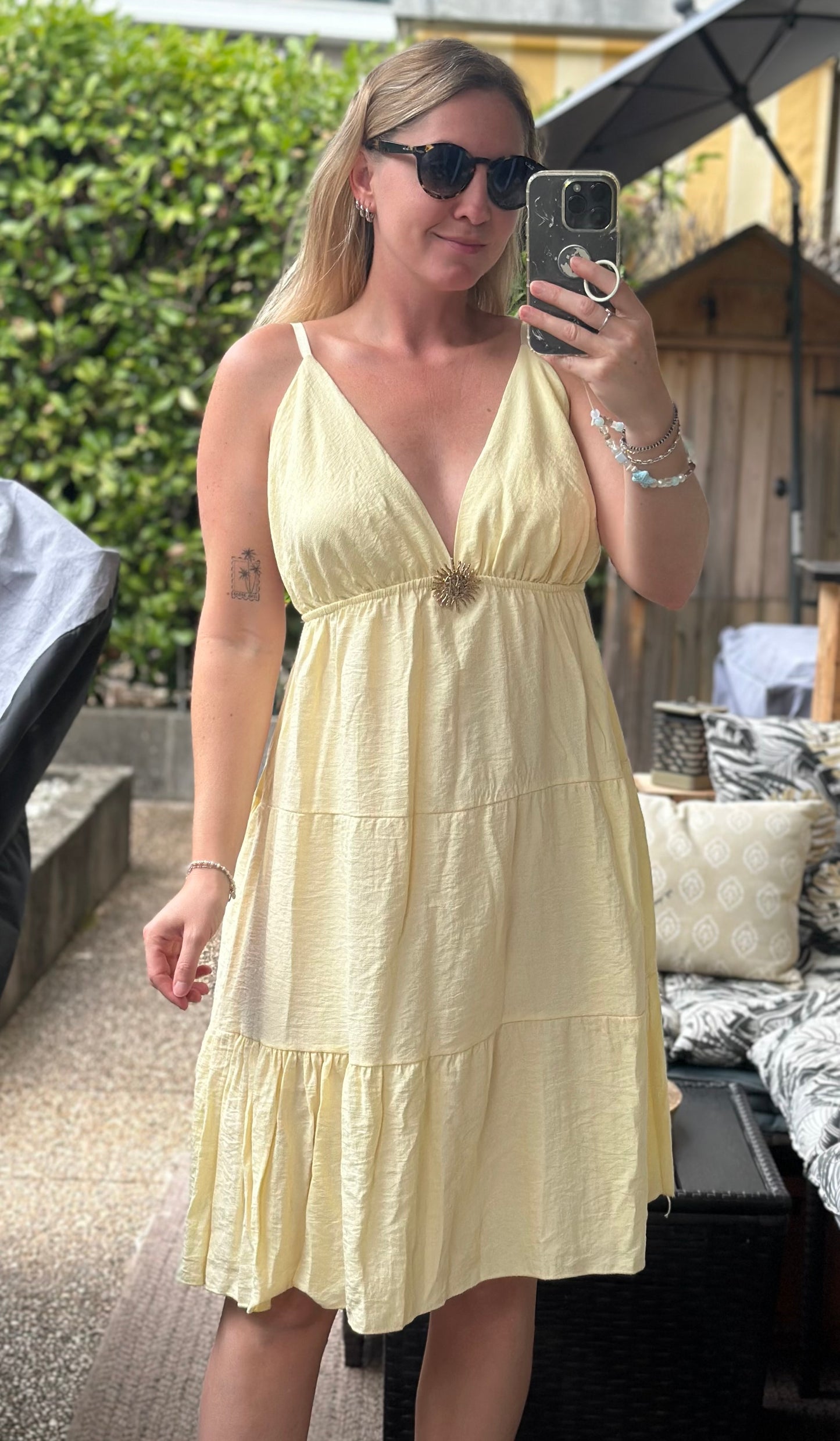 Robe à bretelles Made in Italy jaune clair en viscose T.U
