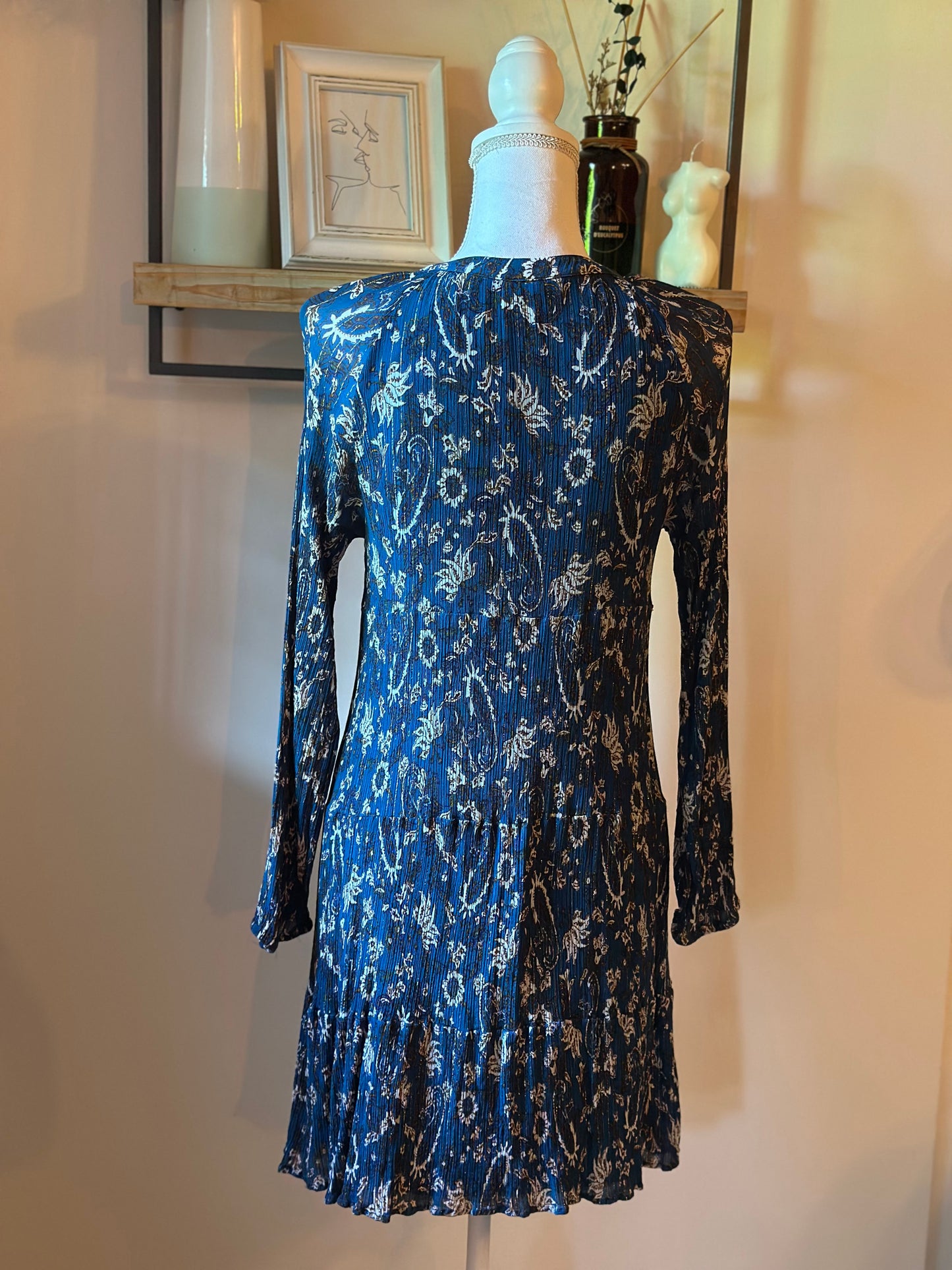 Robe plissée imprimé cachemire lurex T.36