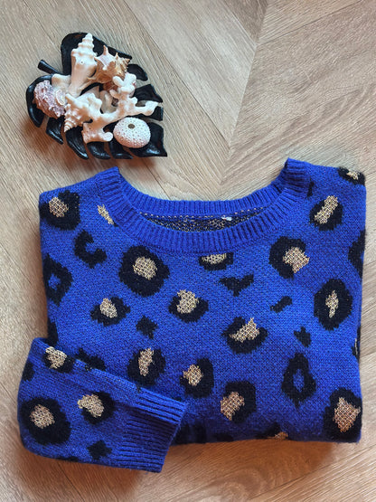 Pull doux bleu léopard T.36