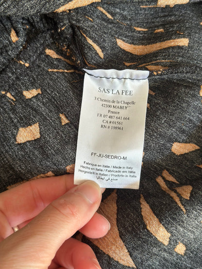 Jupe fluide en viscose marron et noire T.38