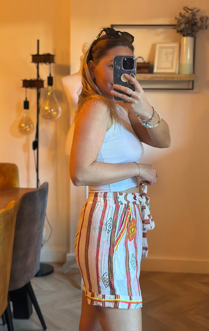Short imprimé rayures brodé bohème T.36
