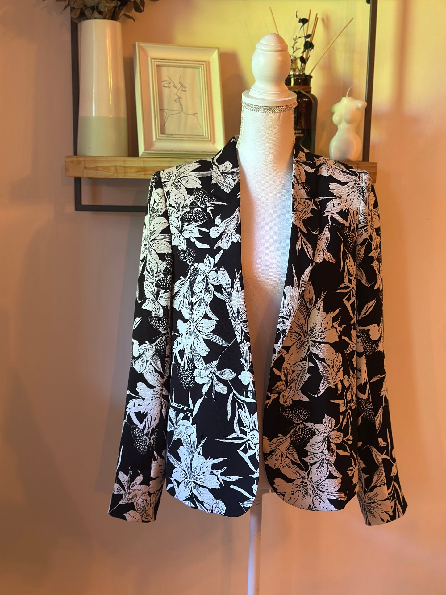Blazer fluide fleuri noir & blanc T.40