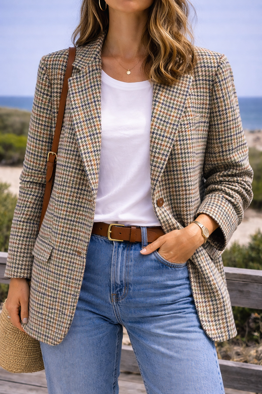Veste de blazer en laine Ralph en laine à motif pied-de-poule T.40