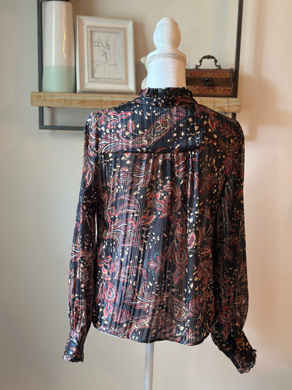 Blouse fluide imprimée noir et rouge T.34