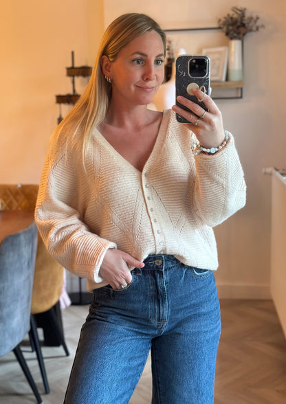 Gilet cardigan maille ajourée laine alpaga T.38