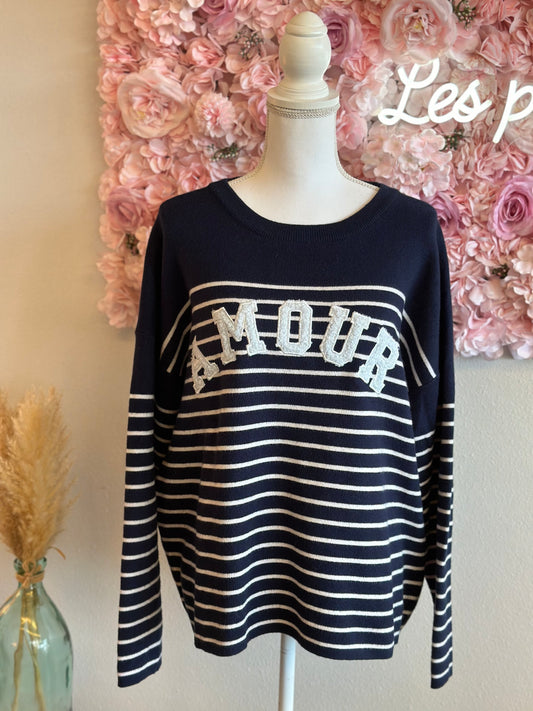 Pull marinière à imprimé "Amour", T.U