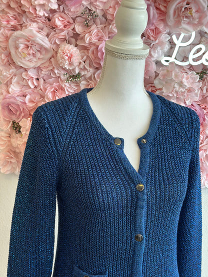 Cardigan en maille bleu avec lurex argenté T.36