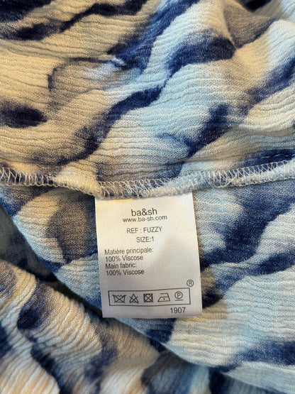 Chemisier imprimé bleu et blanc modèle Fuzzy T.36