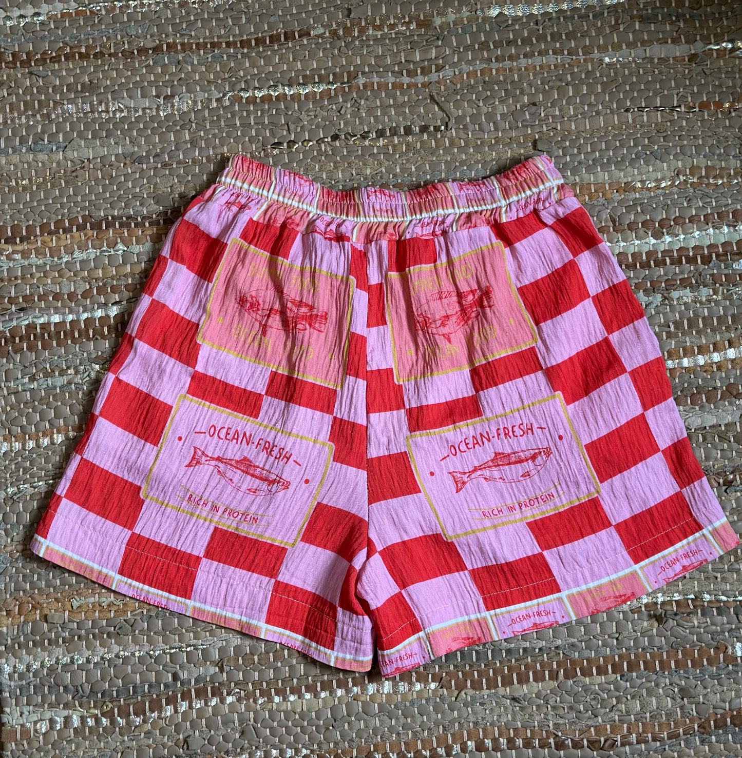 Short fluide imprimé carreaux rouge et rose viscose T.U