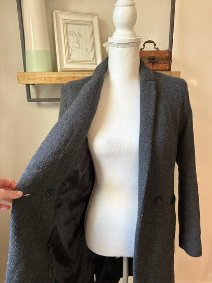 Manteau long croisé gris anthracite en laine T.34