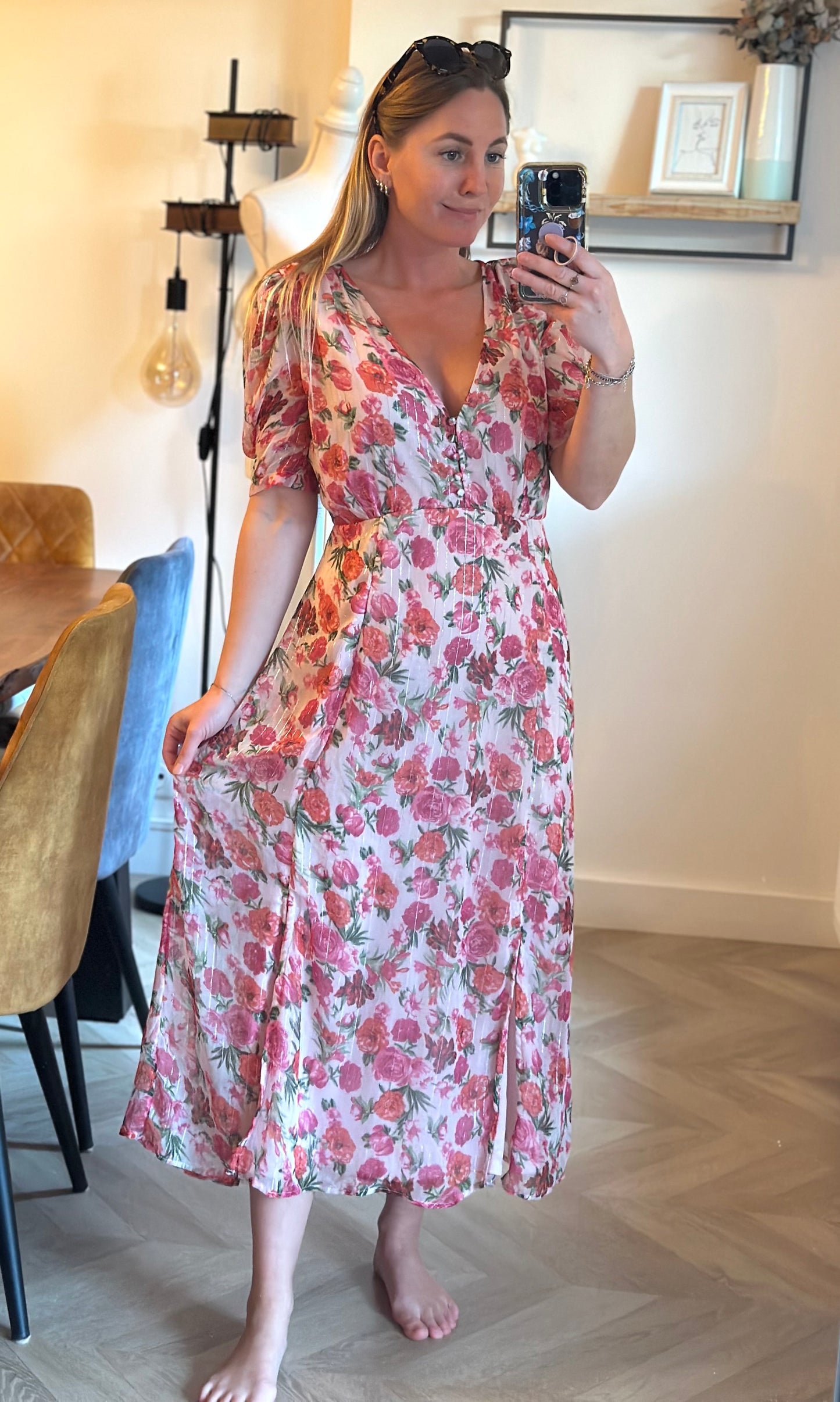Robe longue fleurie à fils lurex T.38