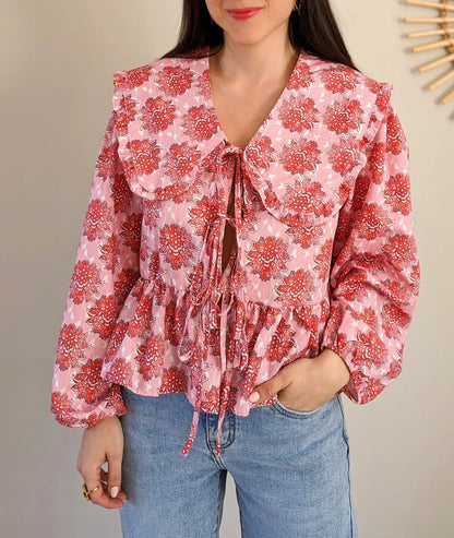 Blouse oversize rose et rouge imprimé fleuri taille Unique