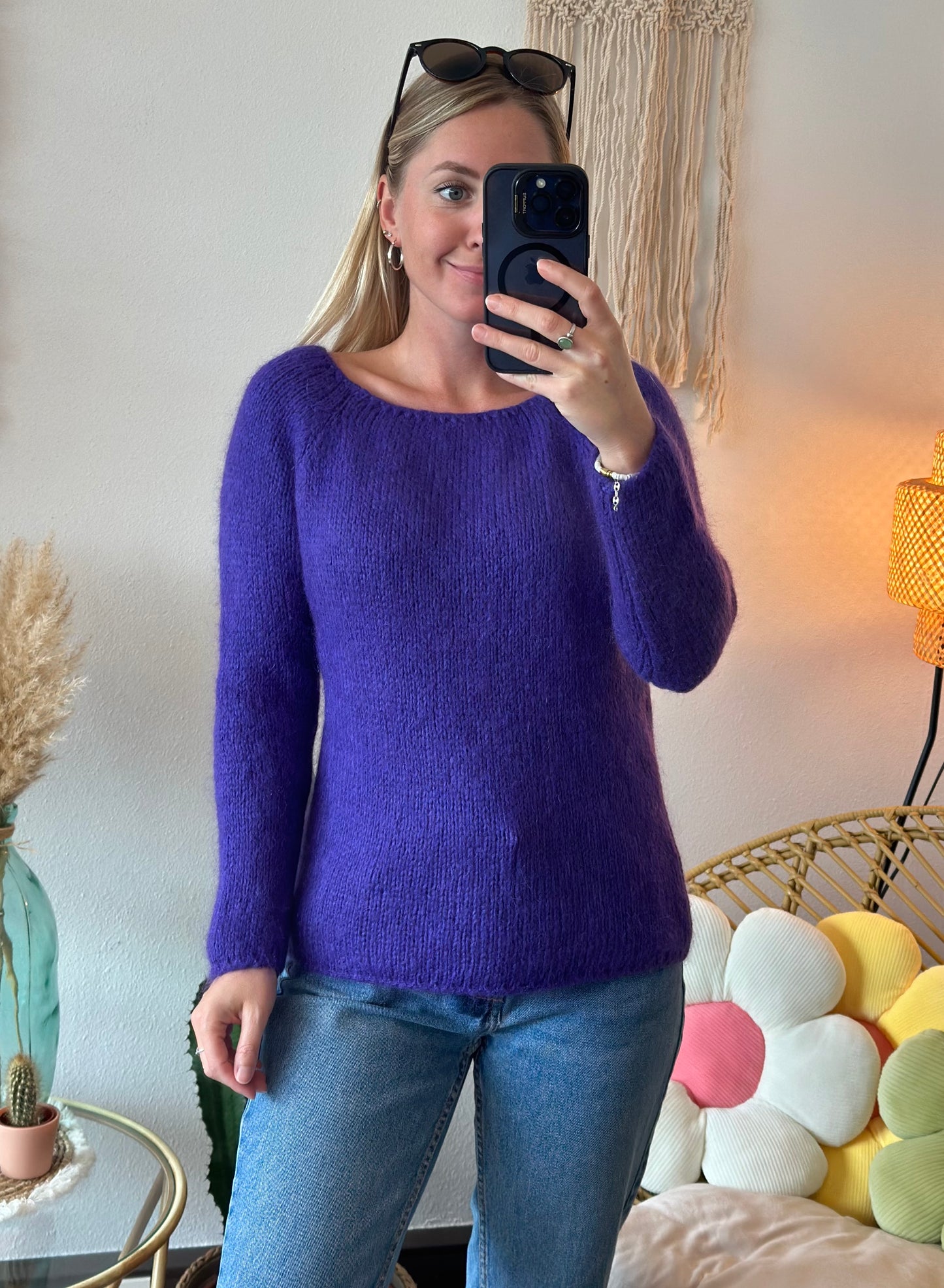 Pull en maille mohair bleu doux T.36