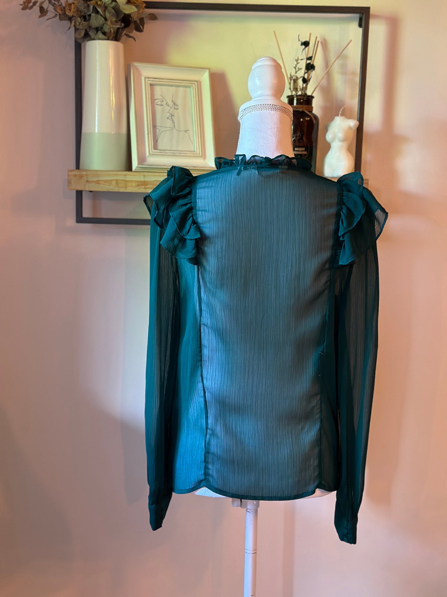 Blouse volantée vert sapin Nafnaf voile fluide T.38