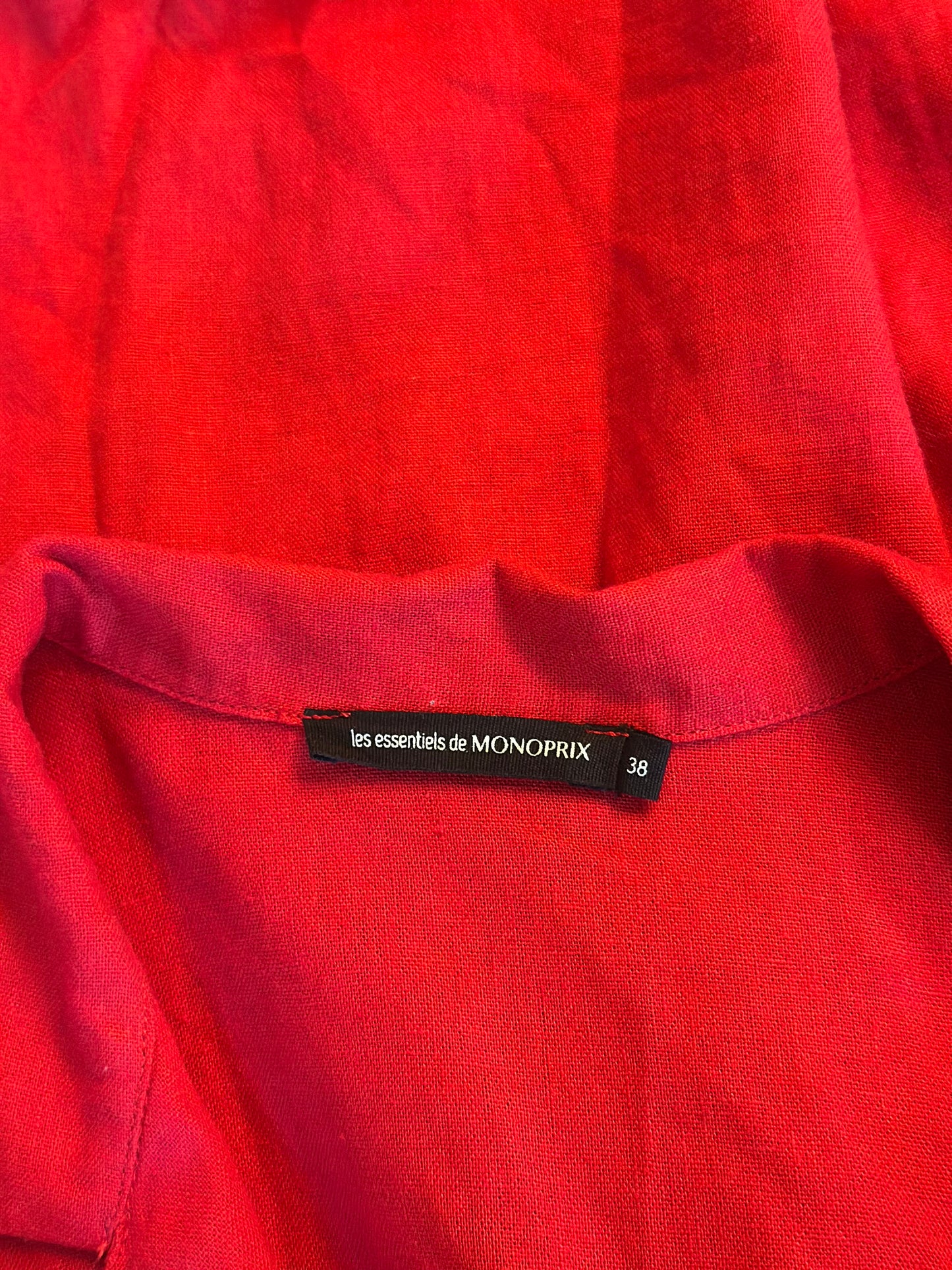 Robe chemise rouge en lin et viscose T.38