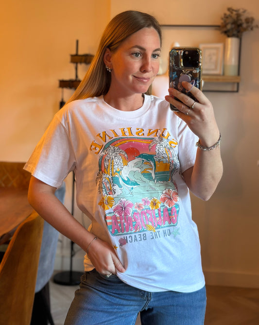 T-shirt imprimé Sunshine blanc été en coton T.36