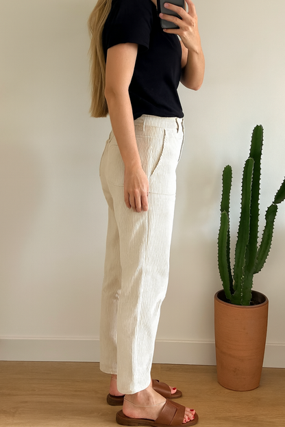 Pantalon velours côtelé écru T.38