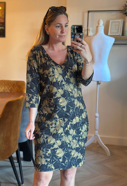 Robe imprimé insectes noir doré T.38