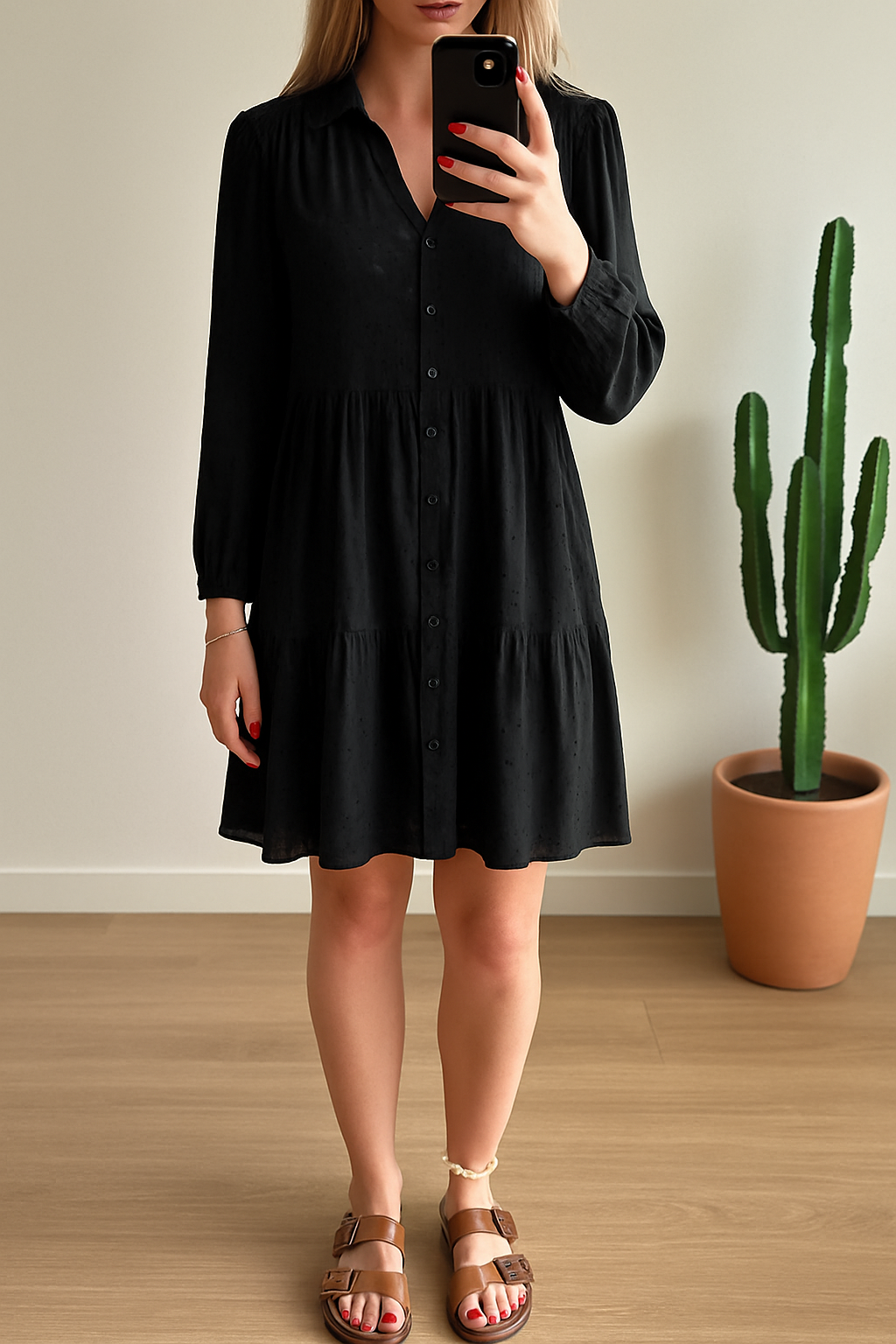 Robe noire fluide à motifs étoiles coupe babydoll T.36