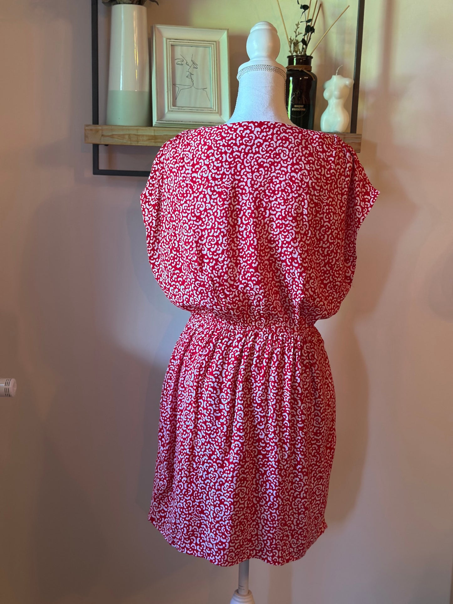 Robe rouge imprimé léopard en viscose T.38