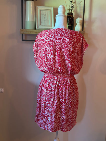 Robe rouge imprimé léopard en viscose T.38