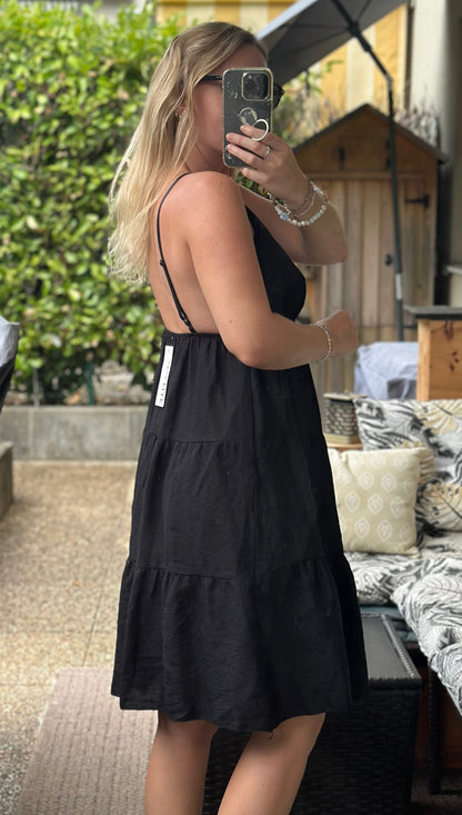 Robe à bretelles Made in Italy noire en viscose T.U