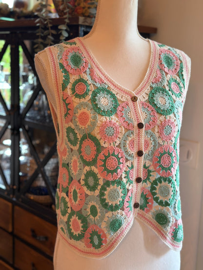 Gilet débardeur en crochet pastel T.36