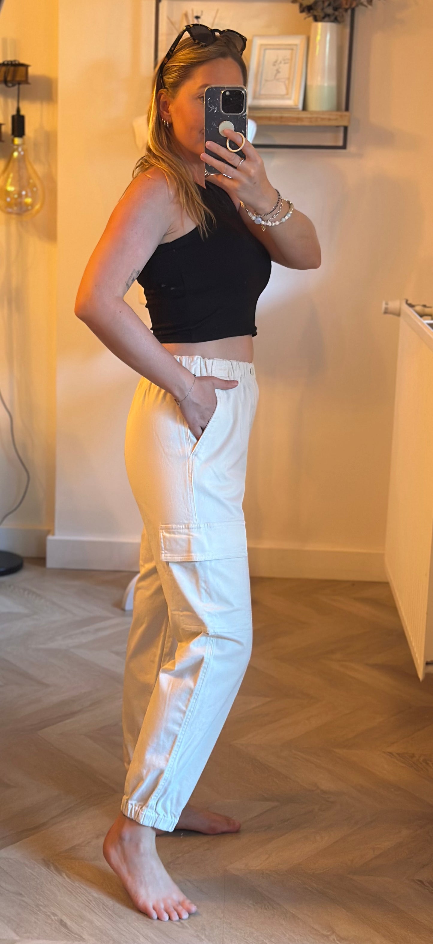 Pantalon cargo uni crème T.34