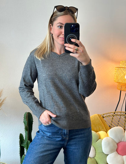 Pull gris chiné en laine mérinos, T.36