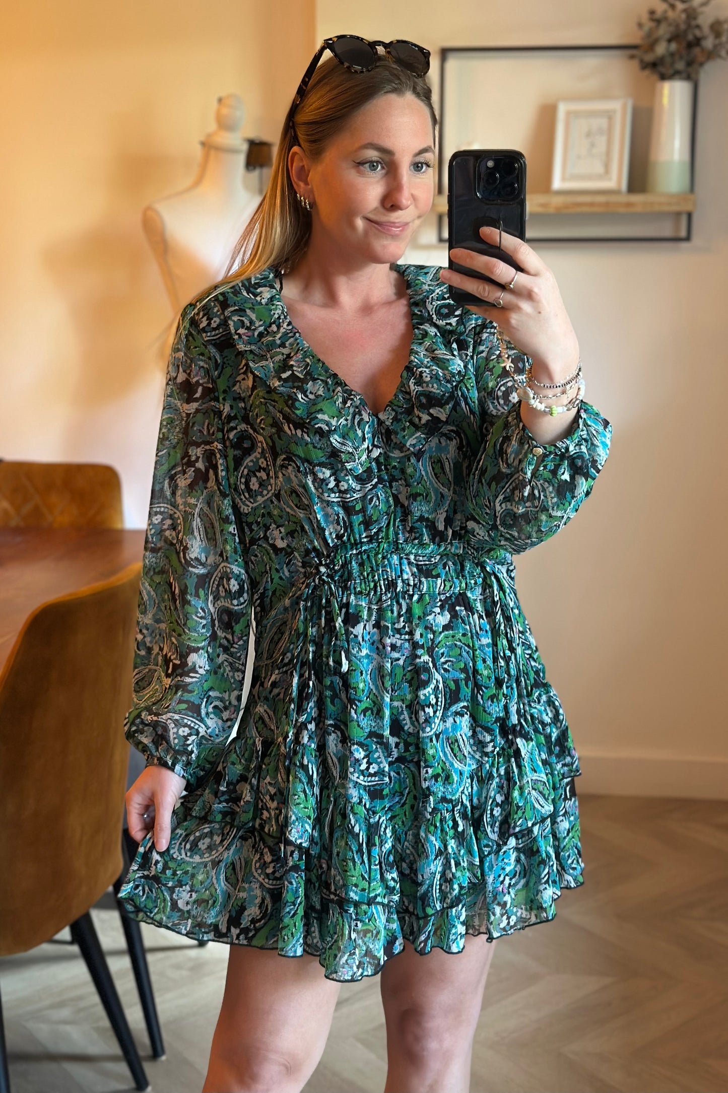 Robe midi imprimé cachemire vert T.40