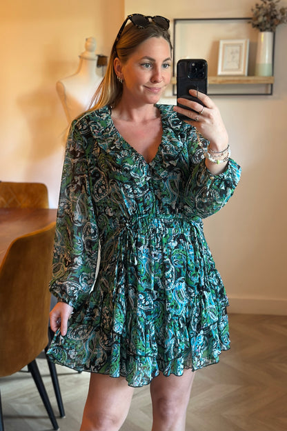Robe midi imprimé cachemire vert T.40