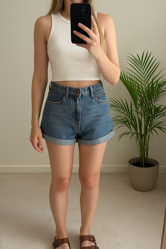 Short en jean bleu brut taille haute T.34