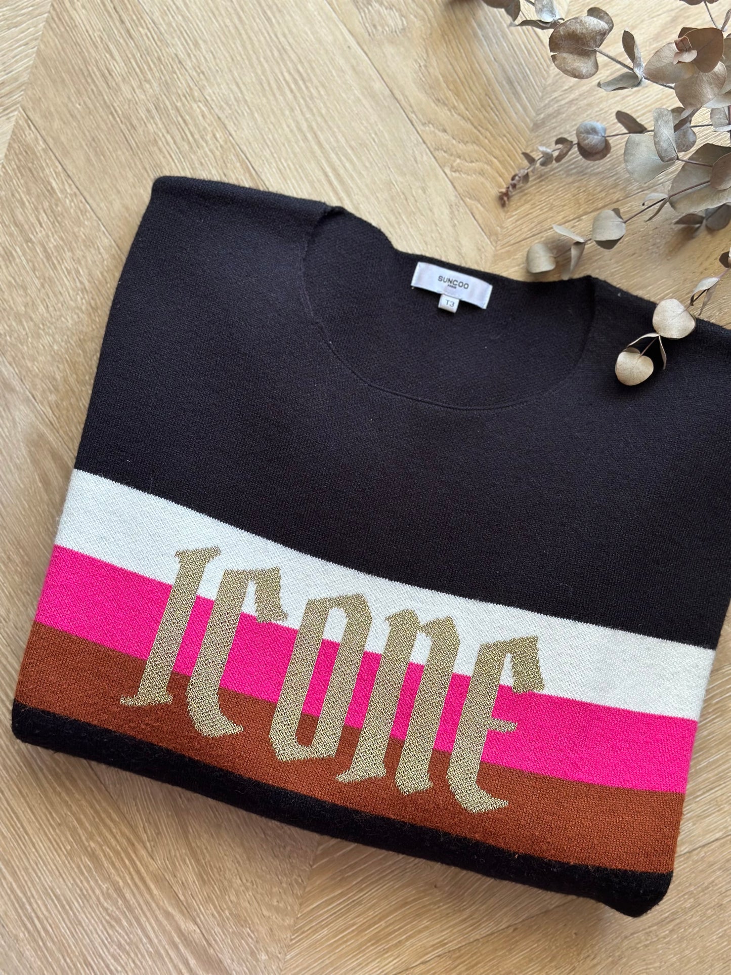 Pull Suncoo imprimé colorée modèle Pasco rose Icone oversize T.40